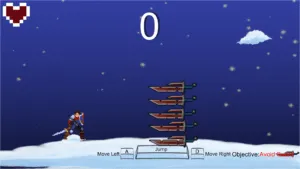 Knight on a flying cloud dodging swords