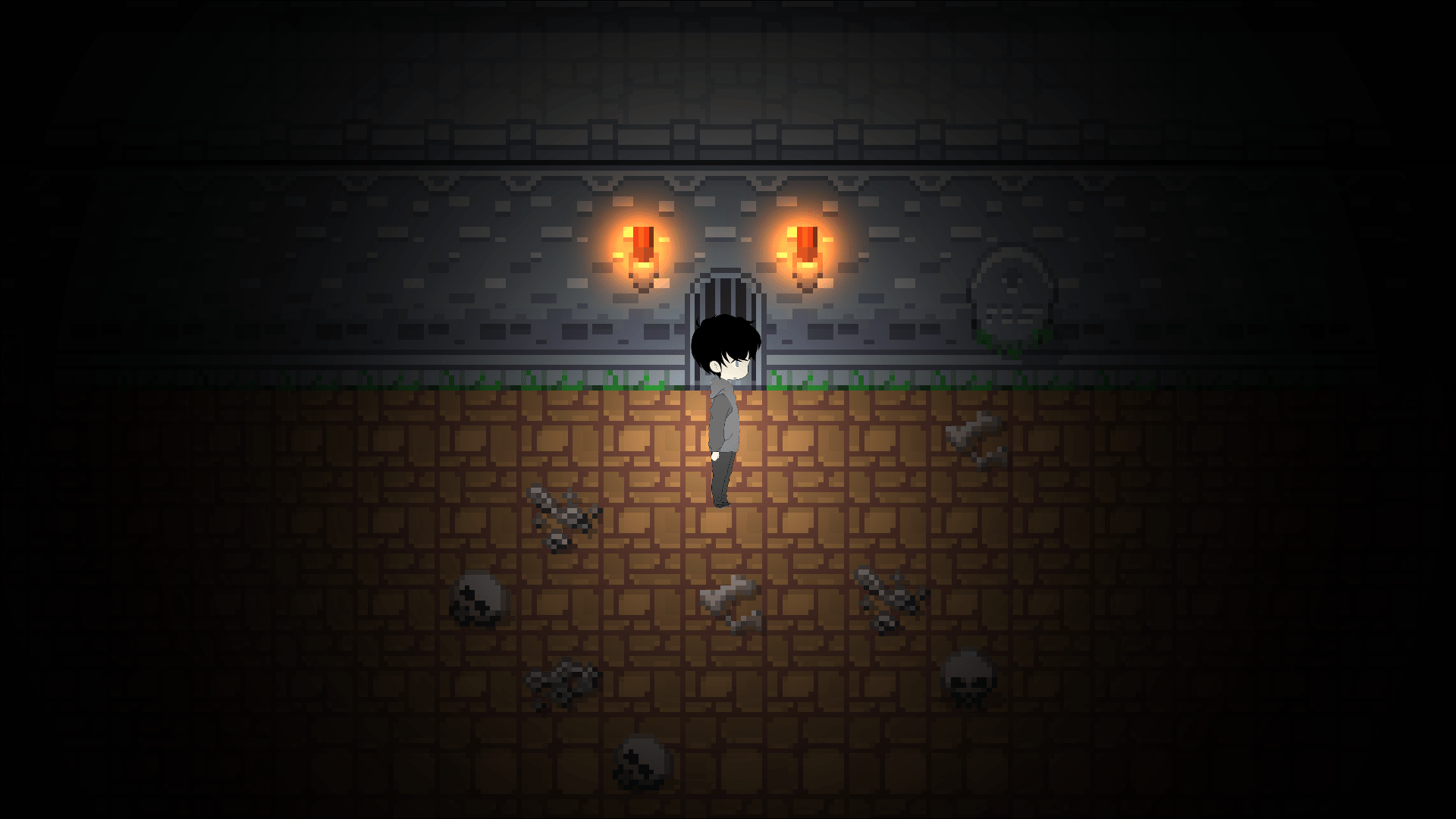 Boy alone in a dark dungeon